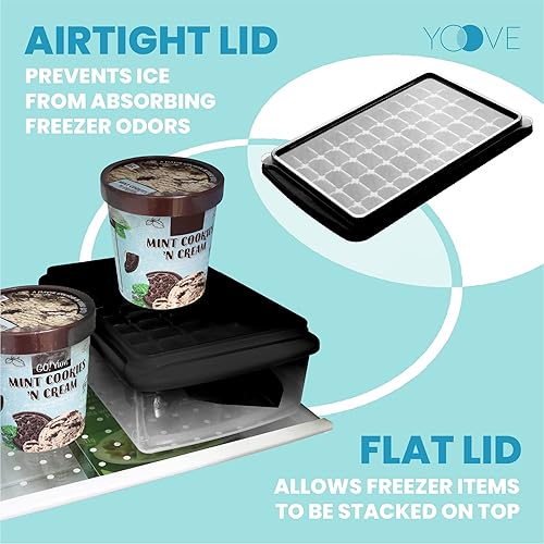 Miniatura 5 de Yoove Juego de bandejas de silicona para cubitos de hielo, incluye tapa antiderrames, cubo con tapa y cuchara, sin BPA, fácil de liberar, bandeja de
