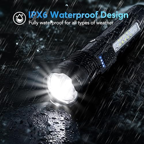 Miniatura 6 de JIJ Paquete de 3 linternas, linternas recargables de alto lúmenes, linterna LED de 7 modos con IP67 impermeable, linterna táctica de mano ajustable