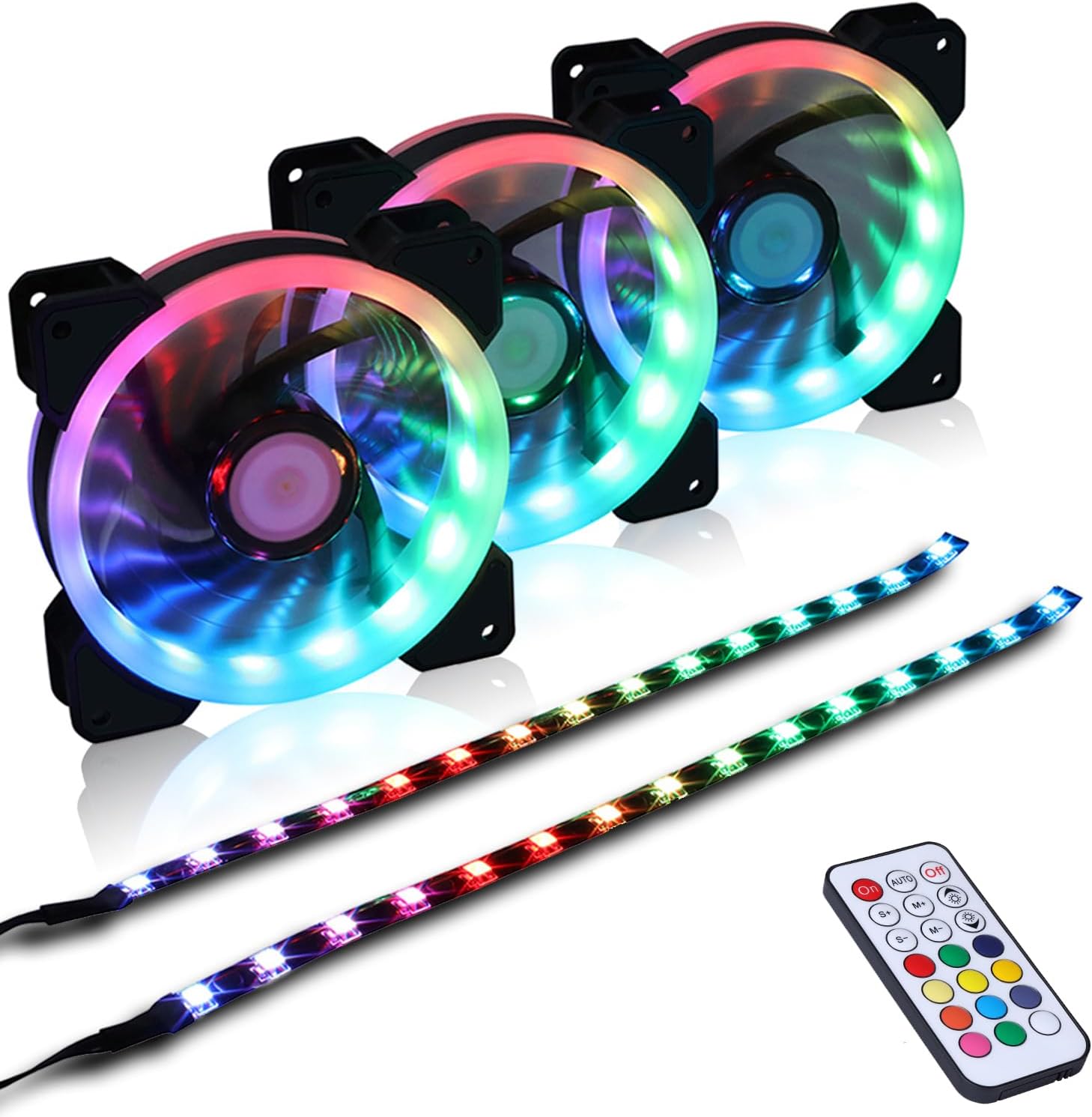 DS-A03 DS Addressable RGB LED 120MM Case Fans Remote Control for PC Cases, CPU Coolers, Radiators System (3pcs RGB Fans, A Series)