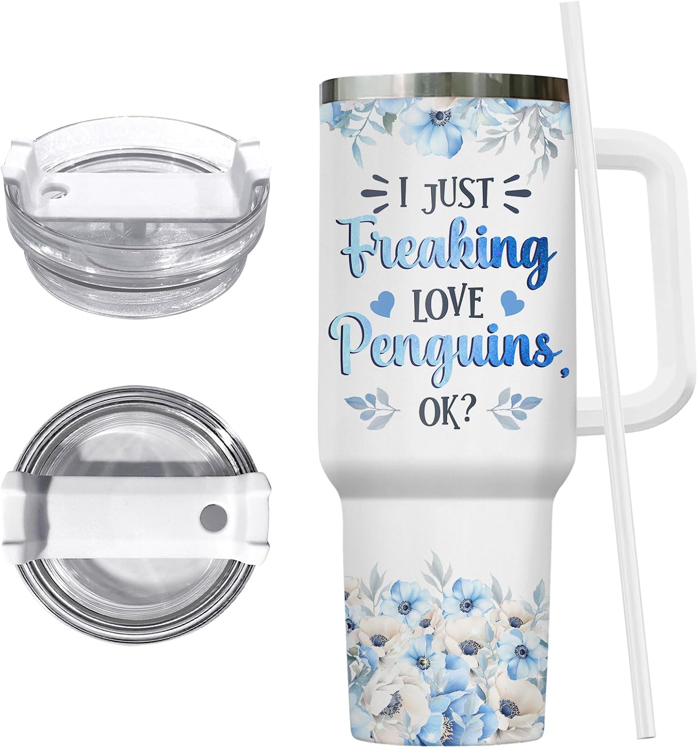 34HD Cute Penguin Just 40 oz Tumbler with Handle, Couple Lover Gift image 3