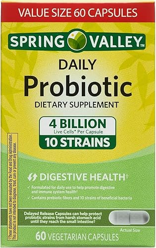 Suplemento dietético probiótico diario de Spring Valley, 4 mil millones, 60 cápsulas vegetarianas