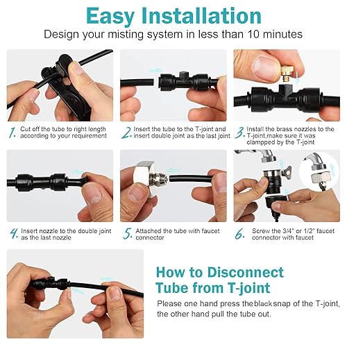 Miniatura 5 de Sistema de refrigeración por nebulización al aire libre  Mister de jardín de patio de 82 pies (82.0 ft) con 30 boquillas de latón y adaptador de