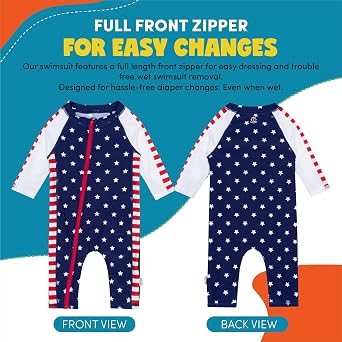 SwimZip UPF50+ Boys Swim Shirt, Long Sleeve One Piece Kids Sunsuit | Baby, toddler and boys' sunsuit with quick dry fabric, easy full zip, and sun protection that blocks 98% of UVA & UVB rays