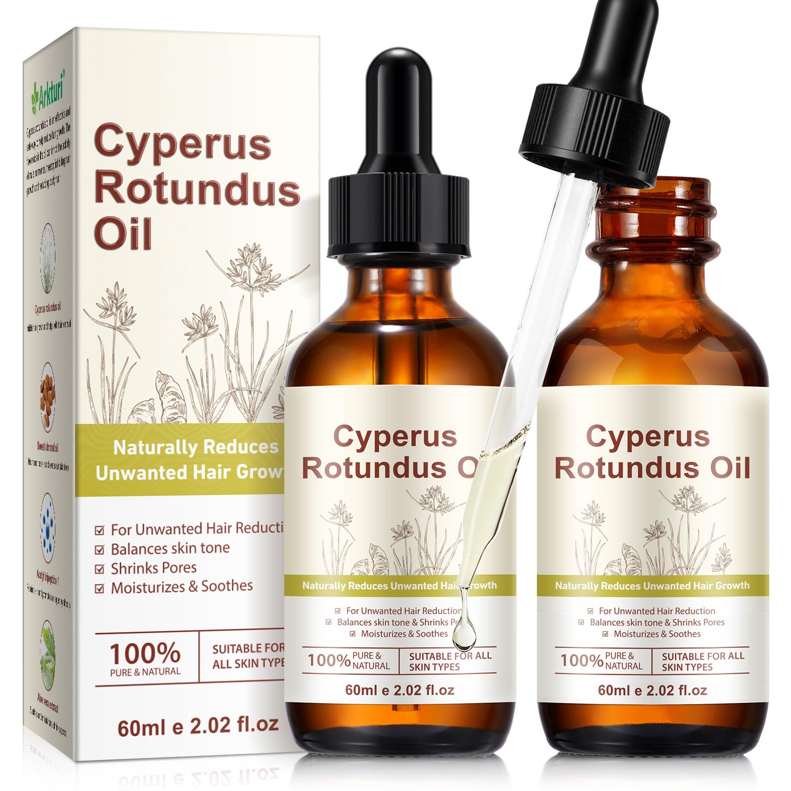 Cyperus Rotundus Oil, Cyperus Rotundus Oil for Hair Removal, Reduces Unwanted Hair Growth, idratante Soothing Skin, Shrink Pores, Reduces Body Hair Growth Cypress Rotundus Oils for All Skin