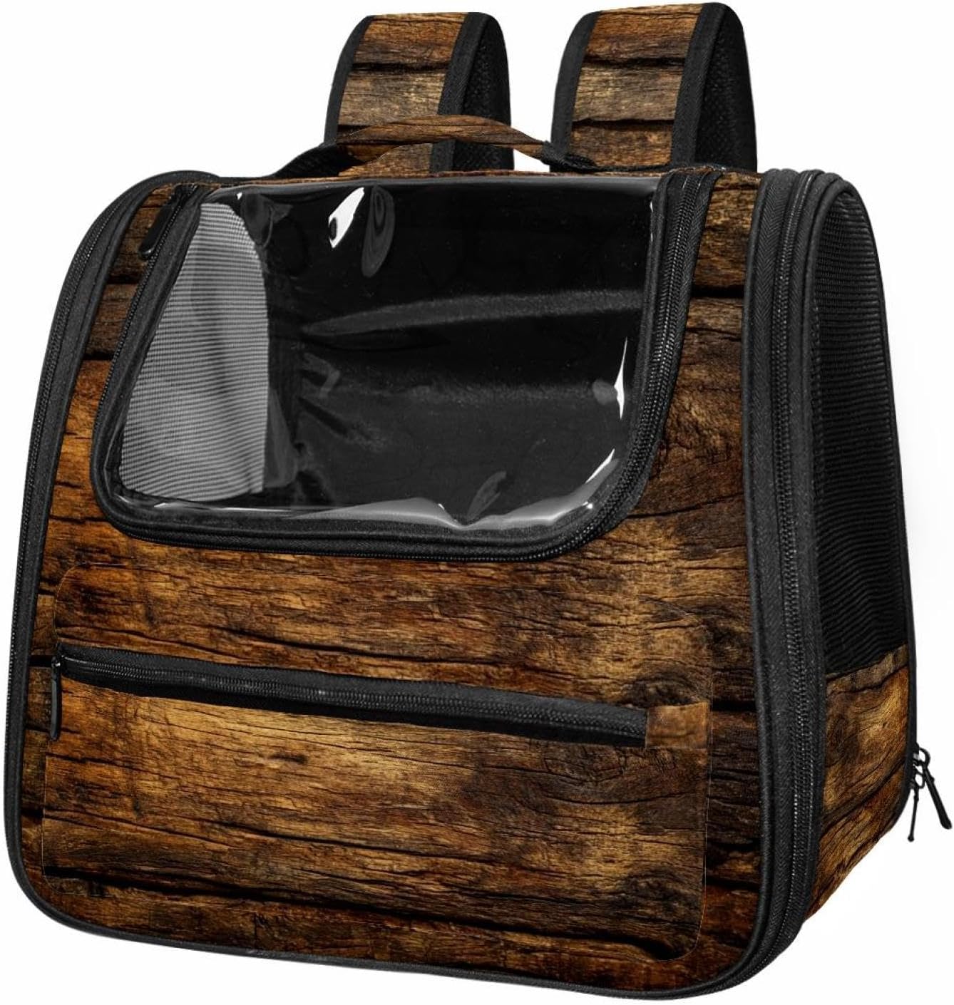 Portable Travel pet Backpack Carrier Hamster Bag Small Dog cat Carrier Breathable Hang Bag, Vintage Brown Wood (6)