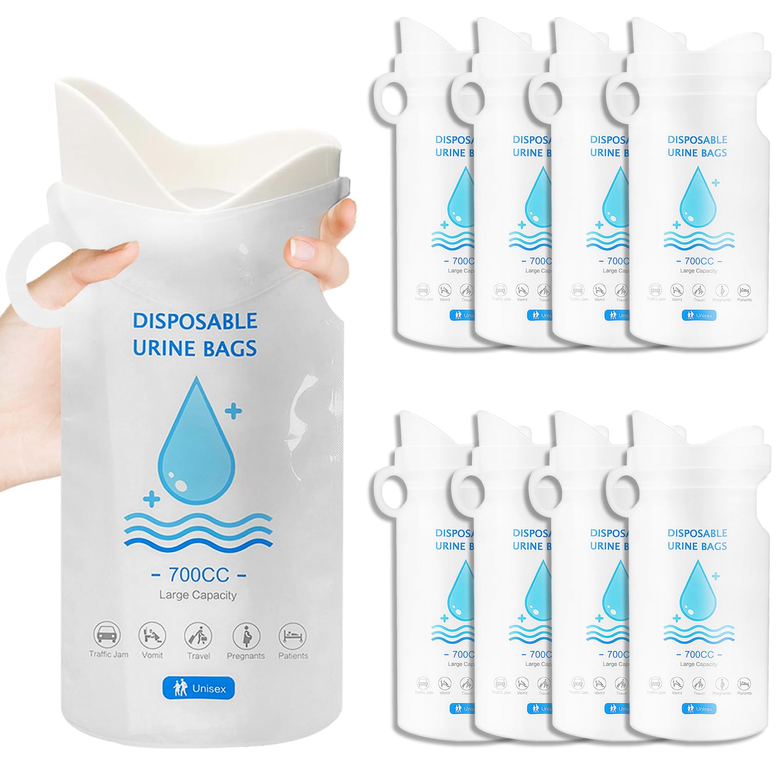 DreMker 携帯トイレ 車 簡易トイレ 災害用 使い捨て 男女兼用 700ml 吸水 除菌・消臭 車内常備用品 車酔い 船酔い 嘔吐 キャンプ 登山 地震対策 渋滞 介護 防災グッズ 緊急トイレ 非常用 8個入り