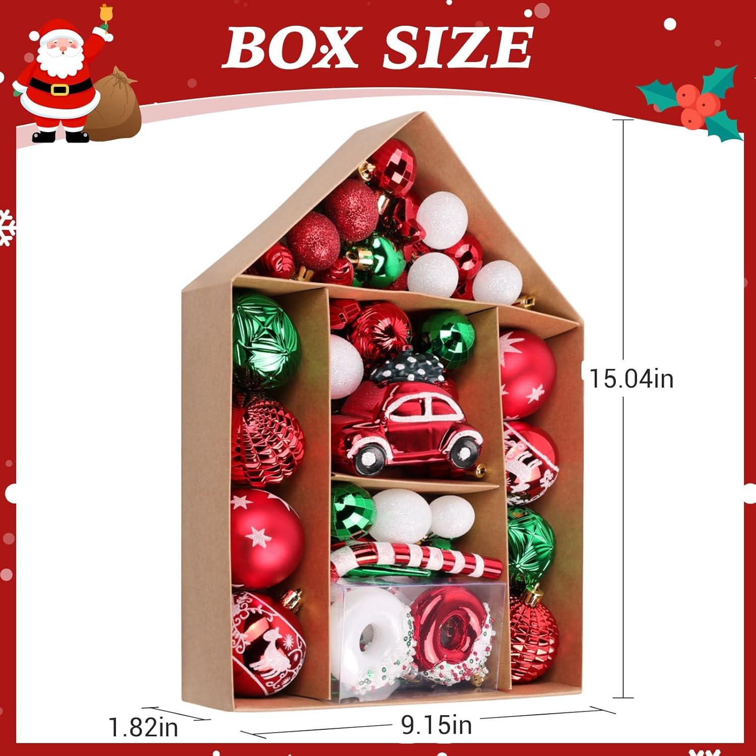 DeckTheHalls 72 Pcs Christmas Ball Ornaments, Christmas Tree Colorful Shatterproof Plastic Hanging Ornaments for Holiday, Wedding, Party Decoration with Strings, Car Snowflake Candy Cane Donut Designs