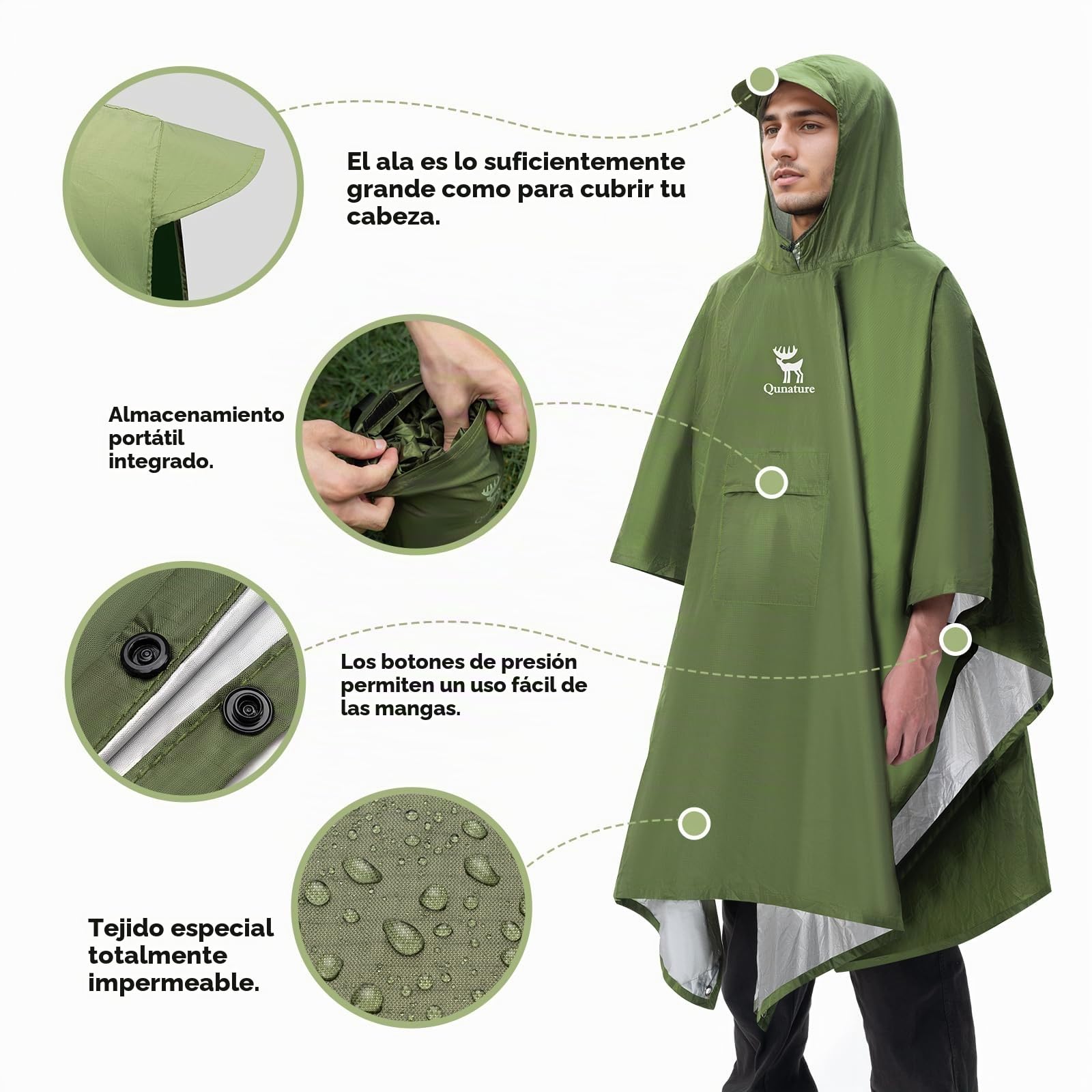 Poncho de Lluvia Transpirable Impermeable Multifuncional para Hombre y Mujer, Chaqueta de Lluvia Larga Ligera para Ciclismo Senderismo Deportes al Aire Libre