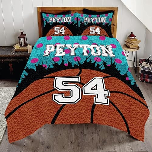 Miniatura 8 de ENCYCOM Edredón de baloncesto personalizado para niños, juego de ropa de cama individual de baloncesto para papá, marido, hijo, hija, edredón de