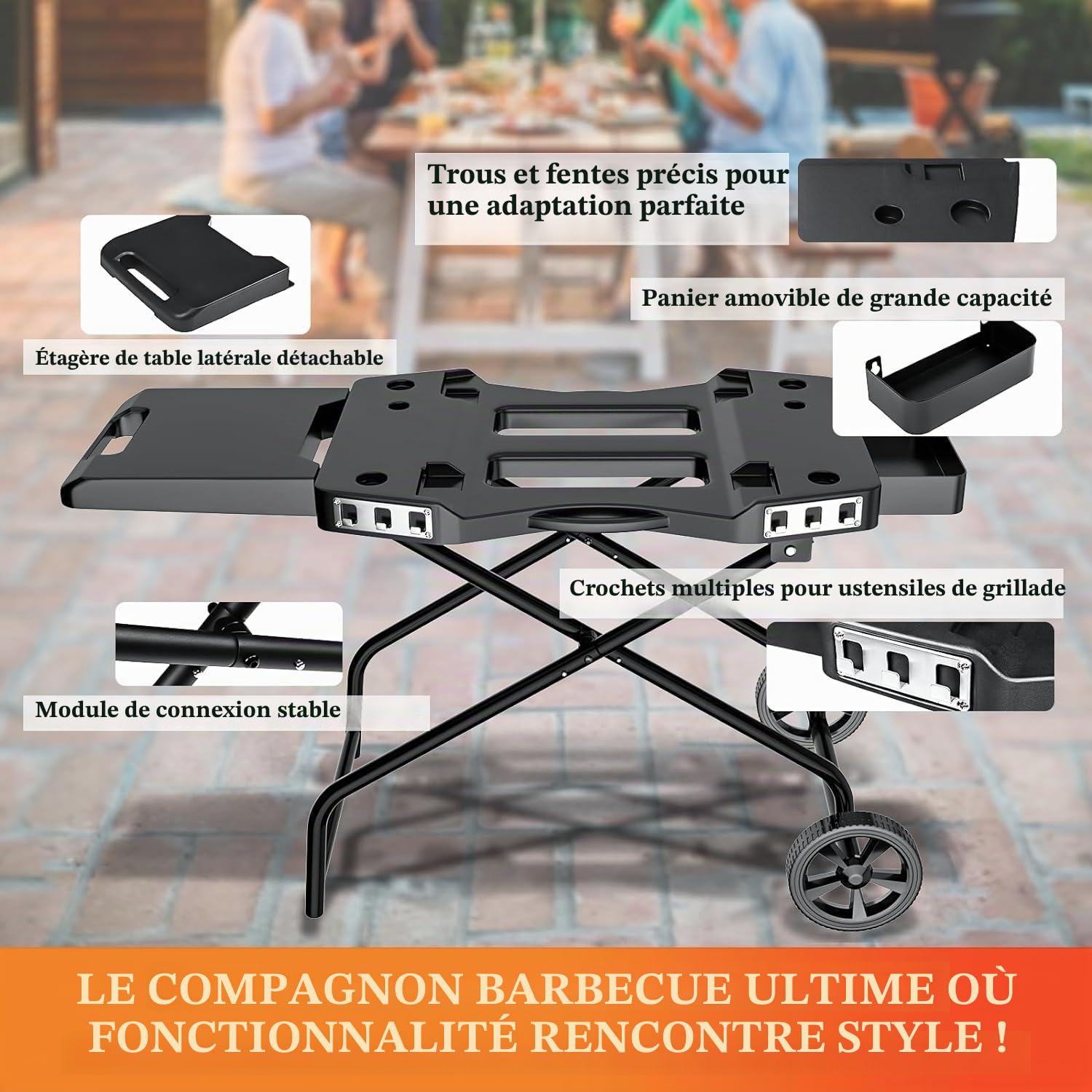 Chariot de barbecue portable pour Ninja Woodfire OG700, support pliable pour Ninja OG701, Pit Boss 10697/10724, 57 cm, Blackstone, Traeger Ranger, avec plateau de table