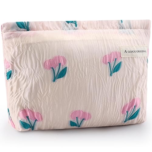 Miniatura 20 de Bolsa de maquillaje de flores para mujer, bonita bolsa de maquillaje para bolso, bolsa de cosméticos con cremallera, bolsa de cosméticos de lona