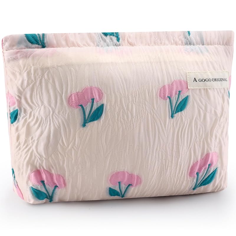 Necessaire de maquiagem ZLFSRQ Cherry rosa com zíper, organizador portátil