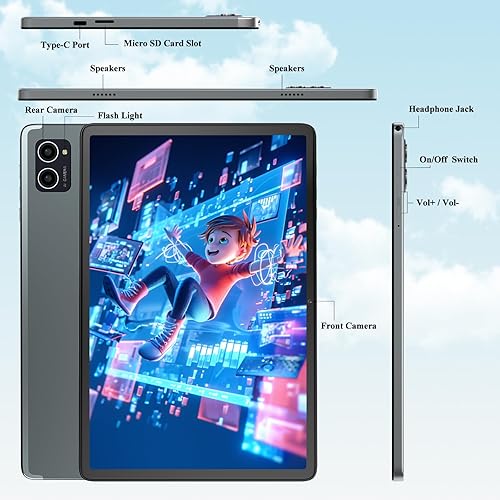 Miniatura 8 de Tablet de 10 pulgadas, tableta Android 14, 8 GB de RAM 128 GB ROM 1 TB expansión, procesador octa-core, pantalla táctil HD de 1280 x 800, cámara