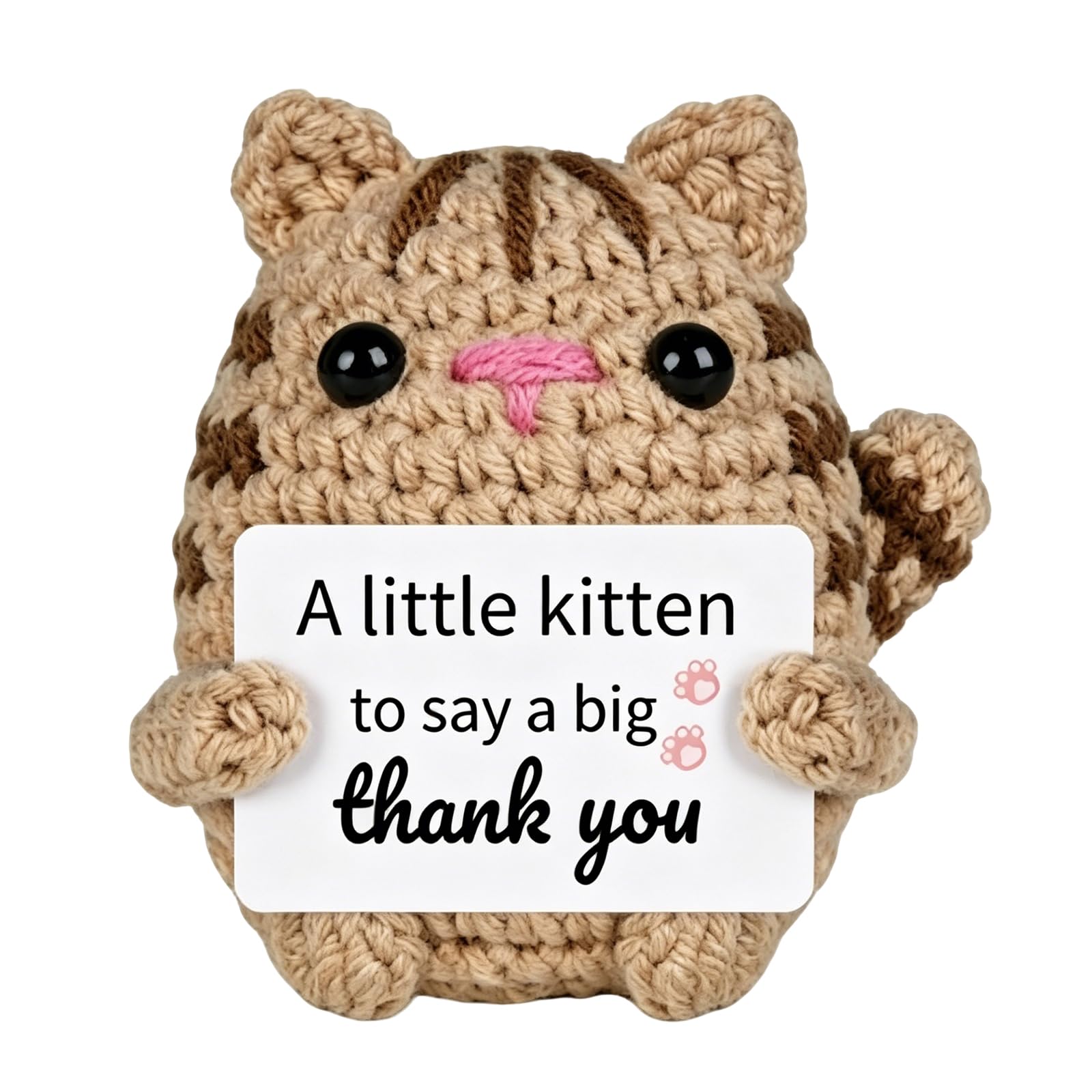 SJAUBKJOG Cute Handmade Crochet Kitten thank you gifts for women, Positive Knitted Cat Desk Keepsake, thank you teacher gifts, small thank you gifts for Colleagues Men Nurse Employee Appreciation