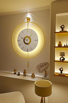 MetaQuartz Aksesuar Metal Çember - Kadran Kristal (Özel Seri- Quartz Mekanizmalı) Pilli Ledli Metal Duvar Saati gold 50 x 75