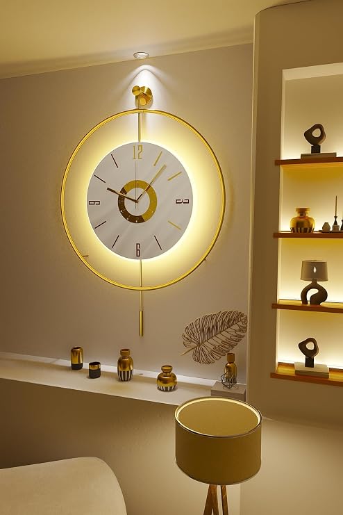 MetaQuartz Aksesuar Metal Çember - Kadran Kristal (Özel Seri- Quartz Mekanizmalı) Pilli Ledli Metal Duvar Saati gold 50 x 75