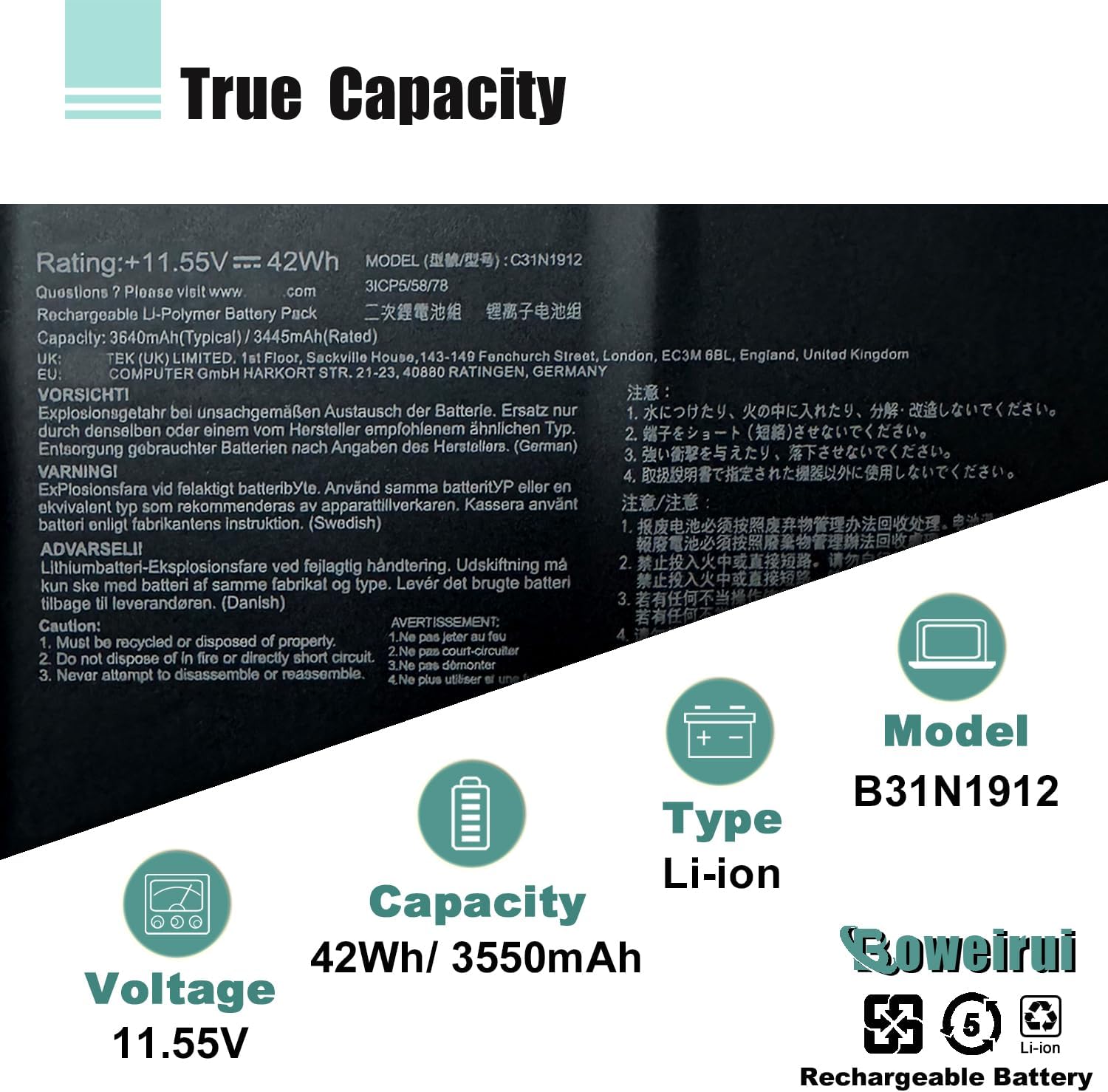 B31N1912 C31N1912 Laptop Battery Compatible with Asus VivoBook 14 e510 l510m l510 e410m e410ma Series Notebook L410M E510KA F414MA L510MA R522MA for asus l510m Battery