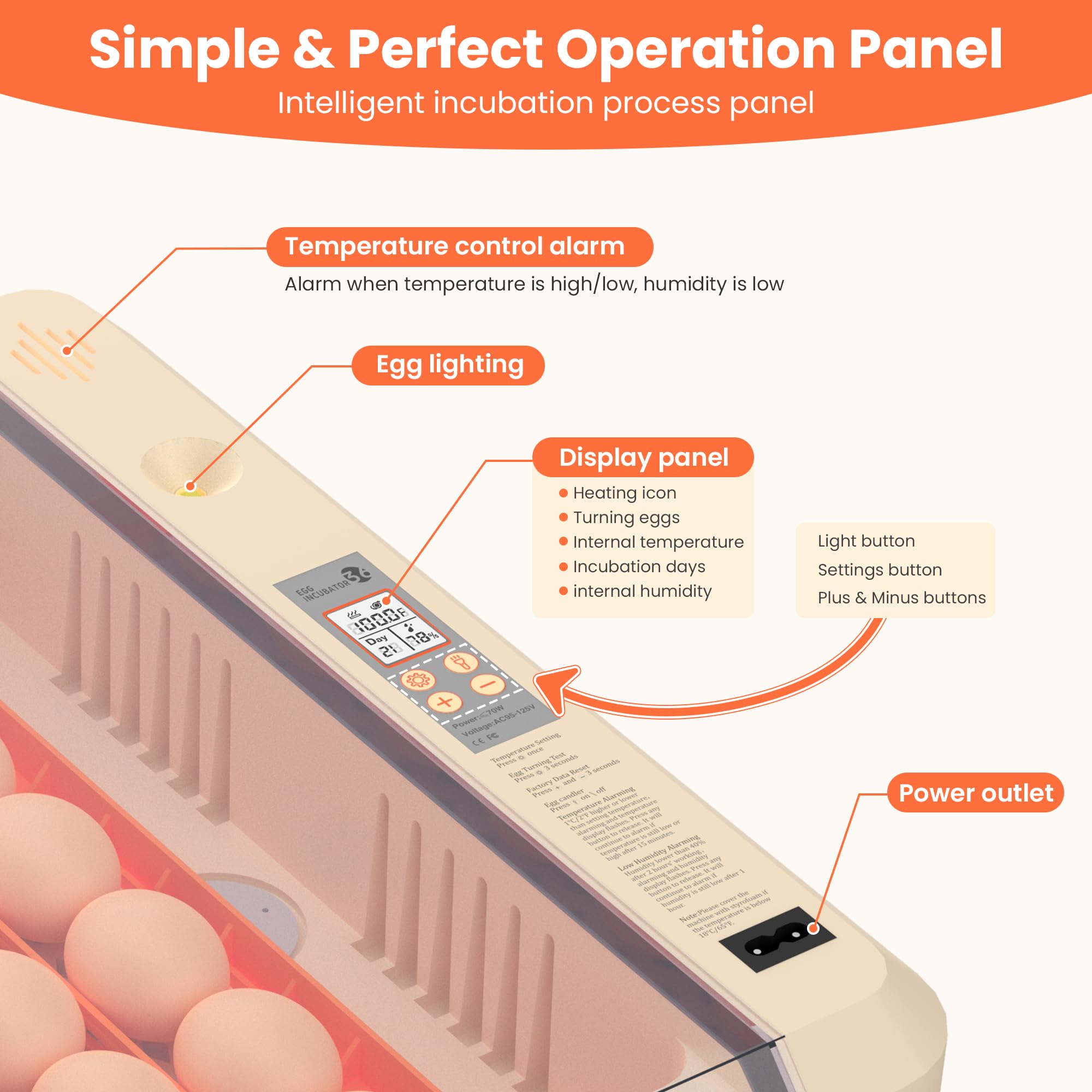 Incubadora de huevos 36-60 con giro automático de huevos y control de humedad, incubadora de huevos de gallina ajustable con pantalla digital, para incubar huevos, incluye huevos de codorniz