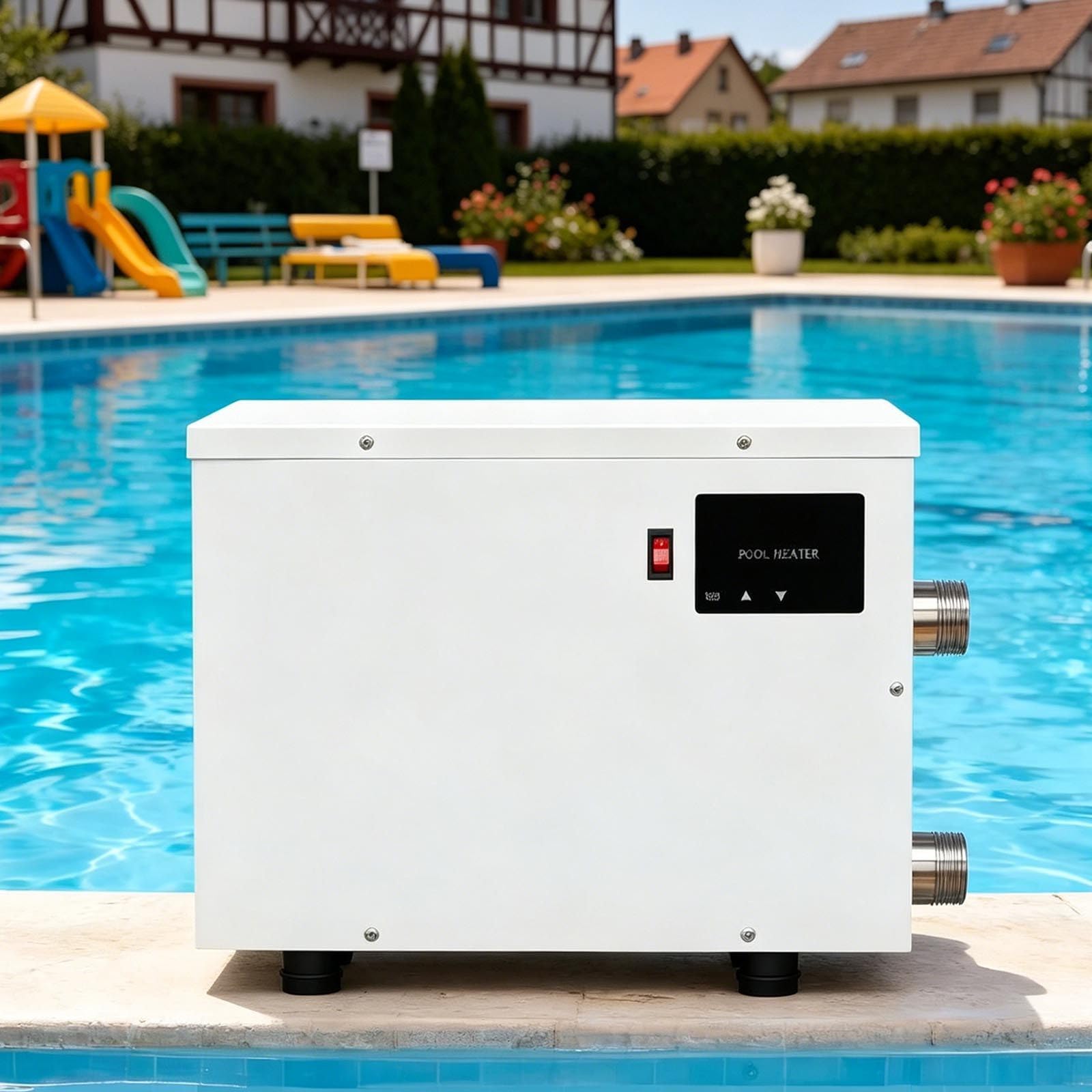 Calentador de Agua 5,5/9/11/15 Kw para Piscina con Termostato Digital, Calentador Piscina Eléctrico para Piscina Desmontable y Enterrada, Protección contra Sobrecalentamiento 15kw