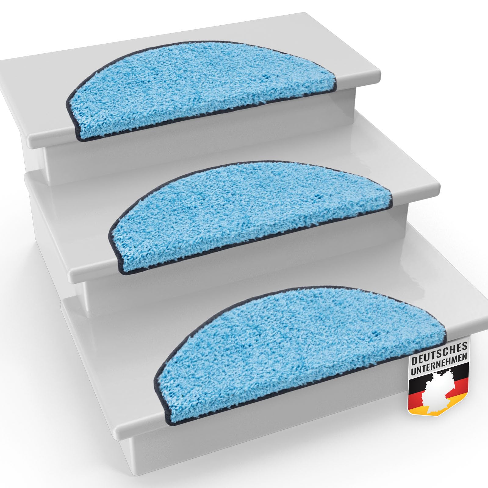 Casa Pura Light Blue Barcelona Deep Pile Carpet Stair Treads - Fluffy High Pile Rug Mats, Semi-Circular (1 Pcs Pieces, )