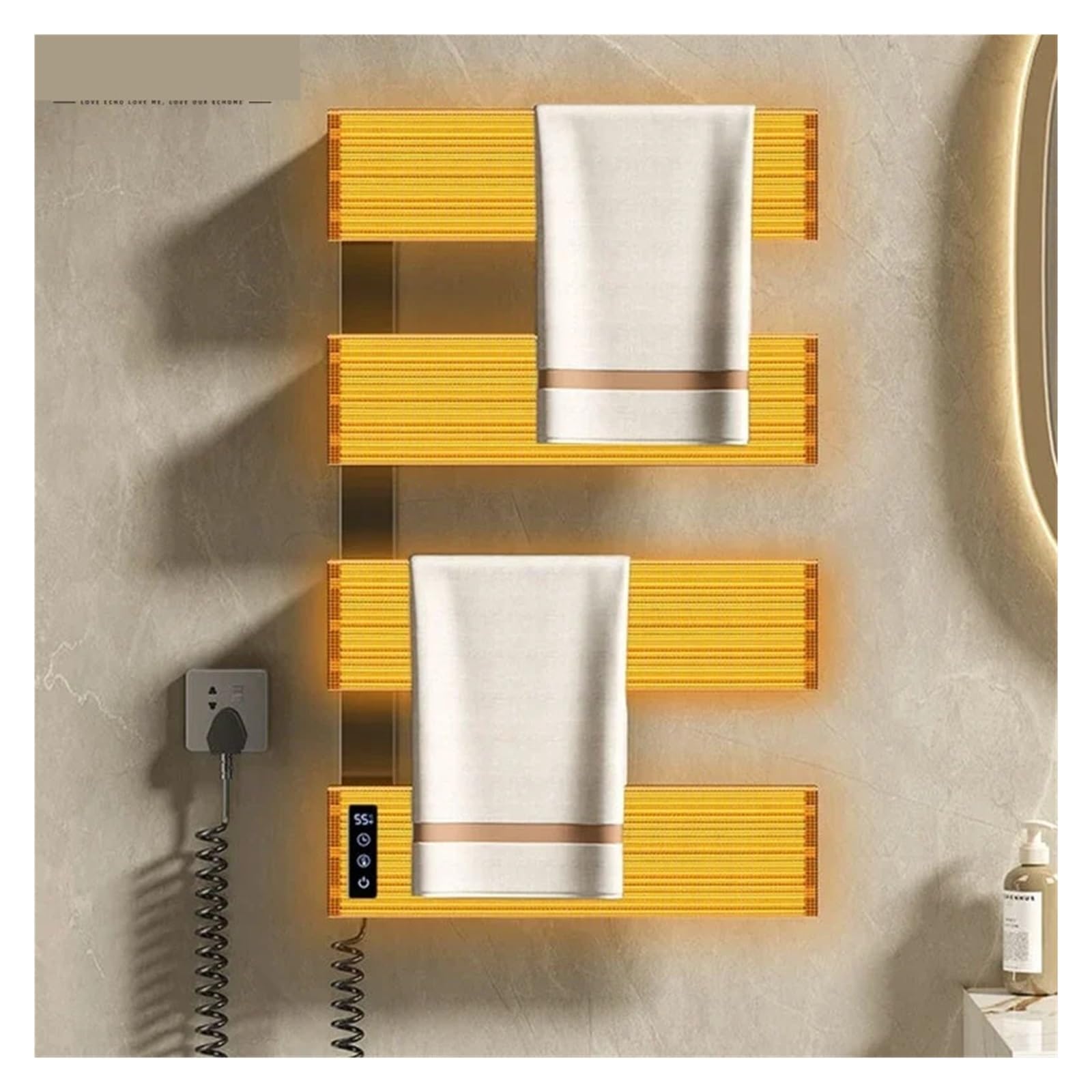 Radiador toallero calefactable Toallero Eléctrico Inteligente, Sin Perforación, Toallero De Baño, Calefacción Y Secado, Toallero, Desinfección, Accesorios De Baño (Color : Black-4-Hidden Wire)
