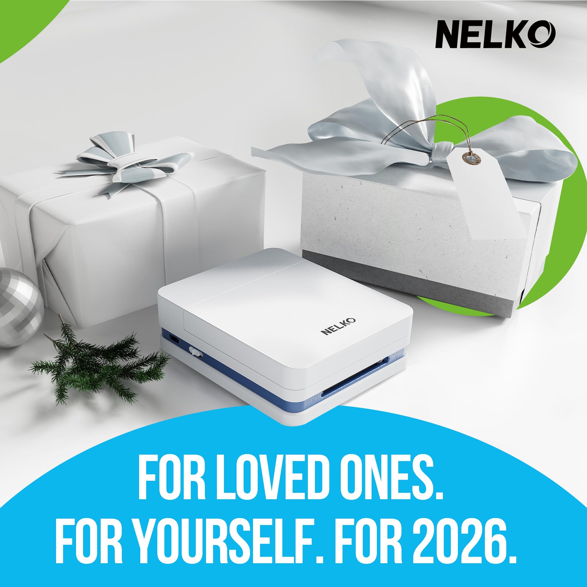 Nelko PP01 - Impresora fotográfica portátil con 100 hojas de papel y cartucho de tinta, impresión instantánea de fotos para iOS/Android, mini impresora de tamaño de bolsillo con aplicación de edición