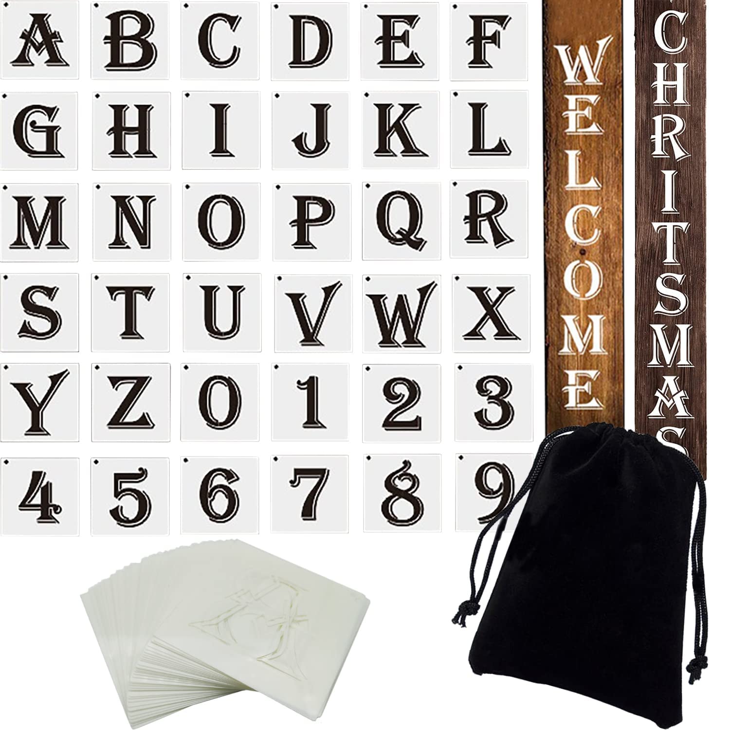 Devasya Crafts 4 Inch Reusable Letters Numbers Stencils Alphabet Stencils Templates for Art and Cr, Doodle Drawing on Wood, Glass, Wall, Fabric, Chalkboard(36 Pack)