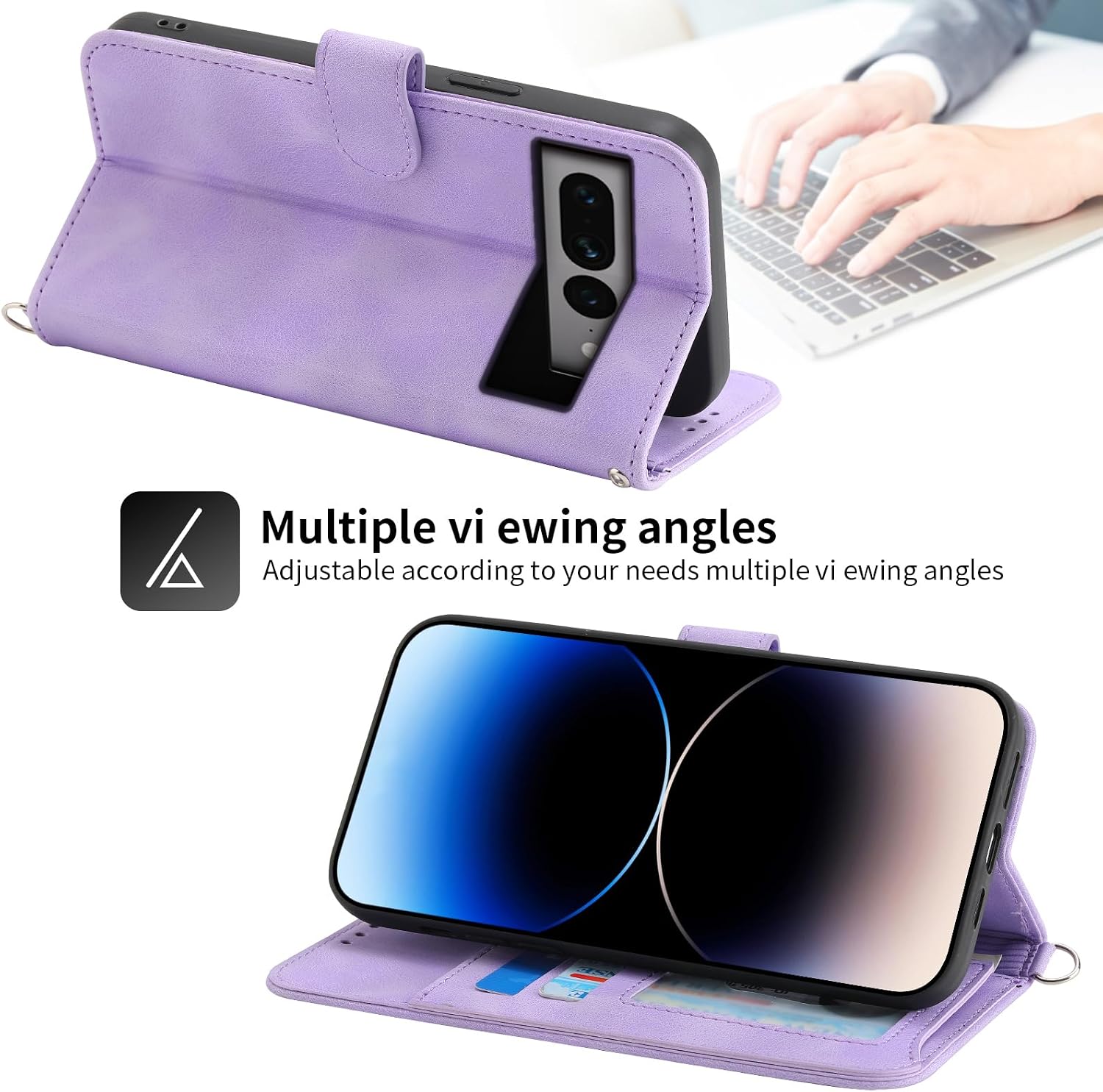 Wallet Case for Google Pixel 7 Pro 5G With Wrist Strap Crossbody Shoulder Strap, Embossed PU Leather Flip Cell Phone Accessories Cover for Pixel7Pro Pixel7 XL Seven 7Pro 6.7 Women Girls Purple