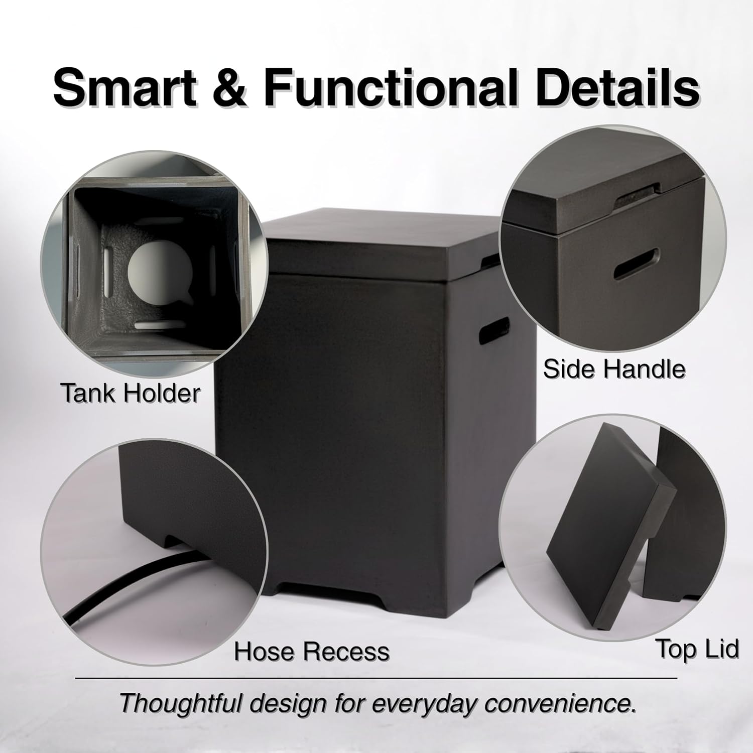 Light Concrete Propane Tank Cover Table Dark Grey Finish Outdoor Cylinder Hideaway for Gas Fire Pit And Griddle Side Table