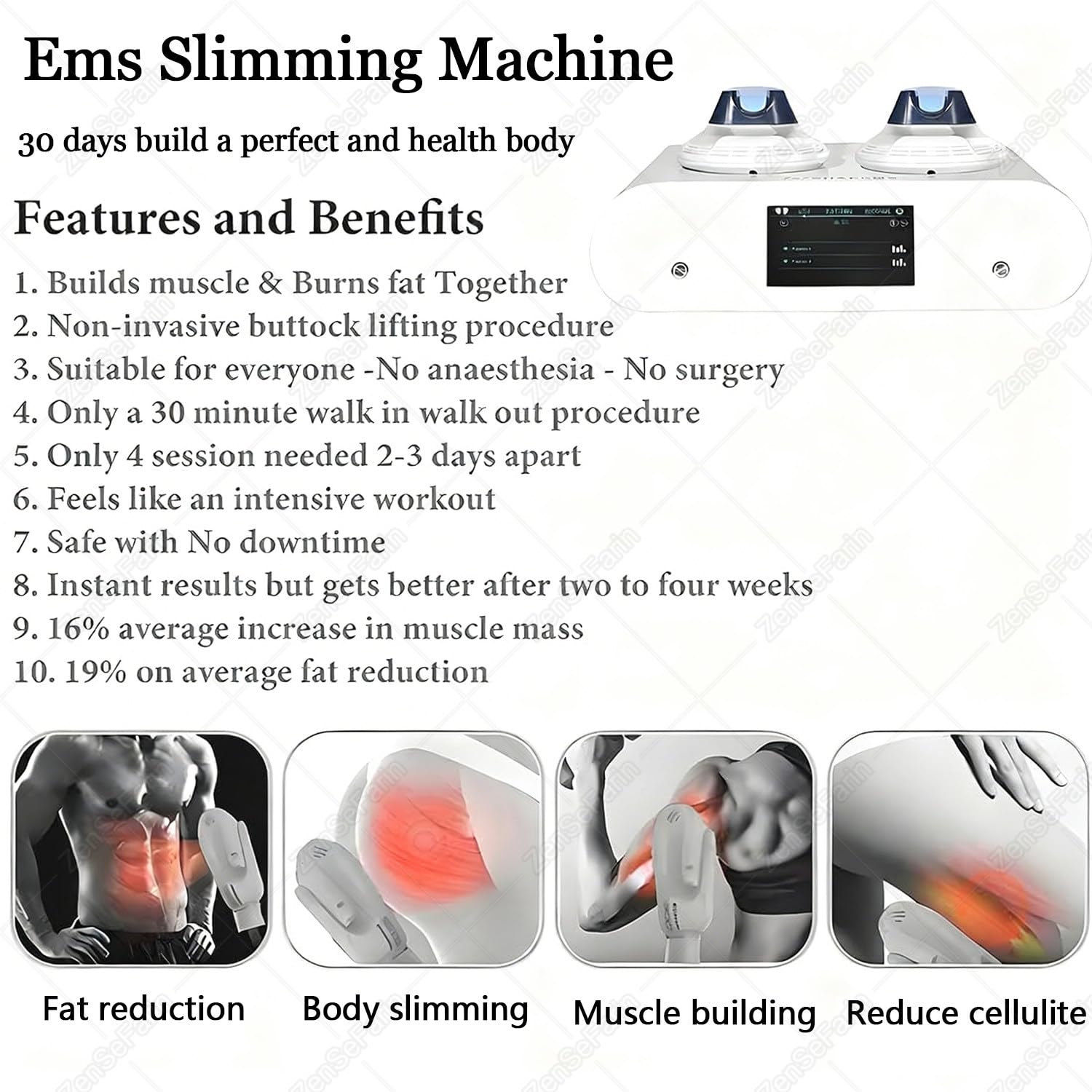 Macchina per Modellare Il Corpo,Macchina per Dimagrire E Sviluppare I Muscoli,Stimolatore Muscolare 2800W con RF,per Rafforzare I Muscoli di Braccia,Addominali,Gambe E Fianchi Withoutrf