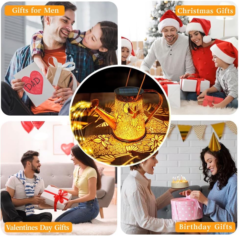 Solar Watering Can Lights, Hummingbird Gifts for Women Mom Grandma Birthday, Waterproof Outdoor Garden Decor Large Hanging Solar Lanterns Garden Lights for Patio Porch Yard Flowerbed Pathway - Image 6