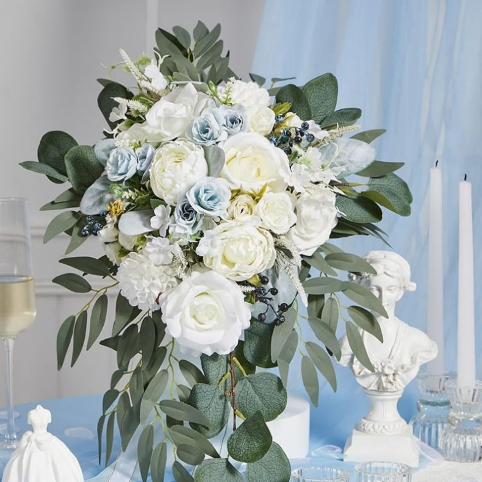 champracer Hochzeitsstrauß für die Braut, Hochzeitsstrauß im Vintage-Stil, Blumenstrauß Künstlich Rosen Pflanzen Deko, für Geburtstagsdeko, Hochzeitsdeko, Party Deko (J)
