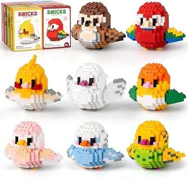 HIGH GODO Bird Parrot Building Sets for Adults, 8 Pack Mini Birds Animal Party Favors Building Blocks, Goodie Bag Stuffers, Small Prize Toys Classroom Gifts for Adults Teens Age 14+