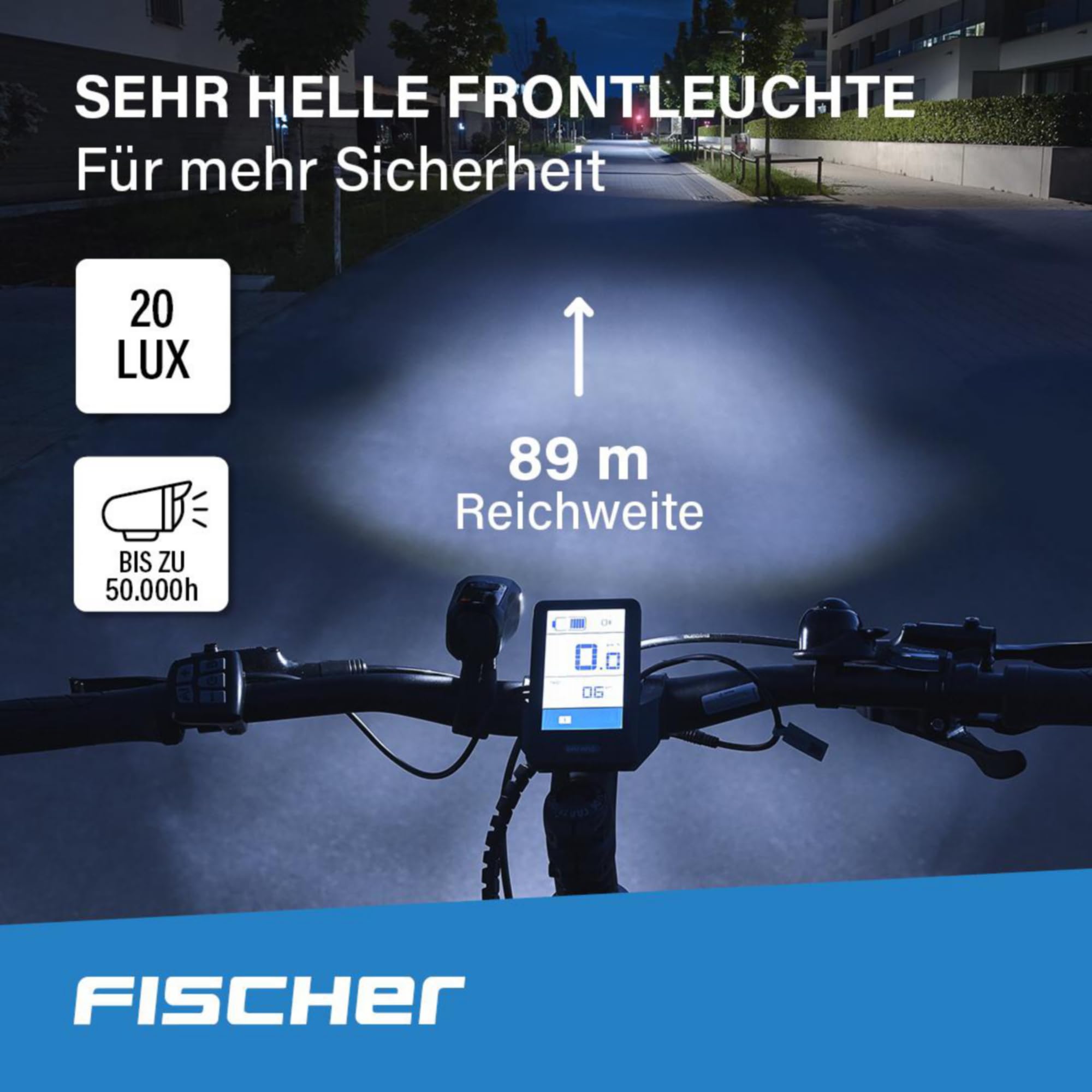 Fischer Zestaw oświetlenia LED do roweru, zestaw oświetleniowy z technologią LED, ochrona przed rozbryzgami wody, czarny, 1 sztuka