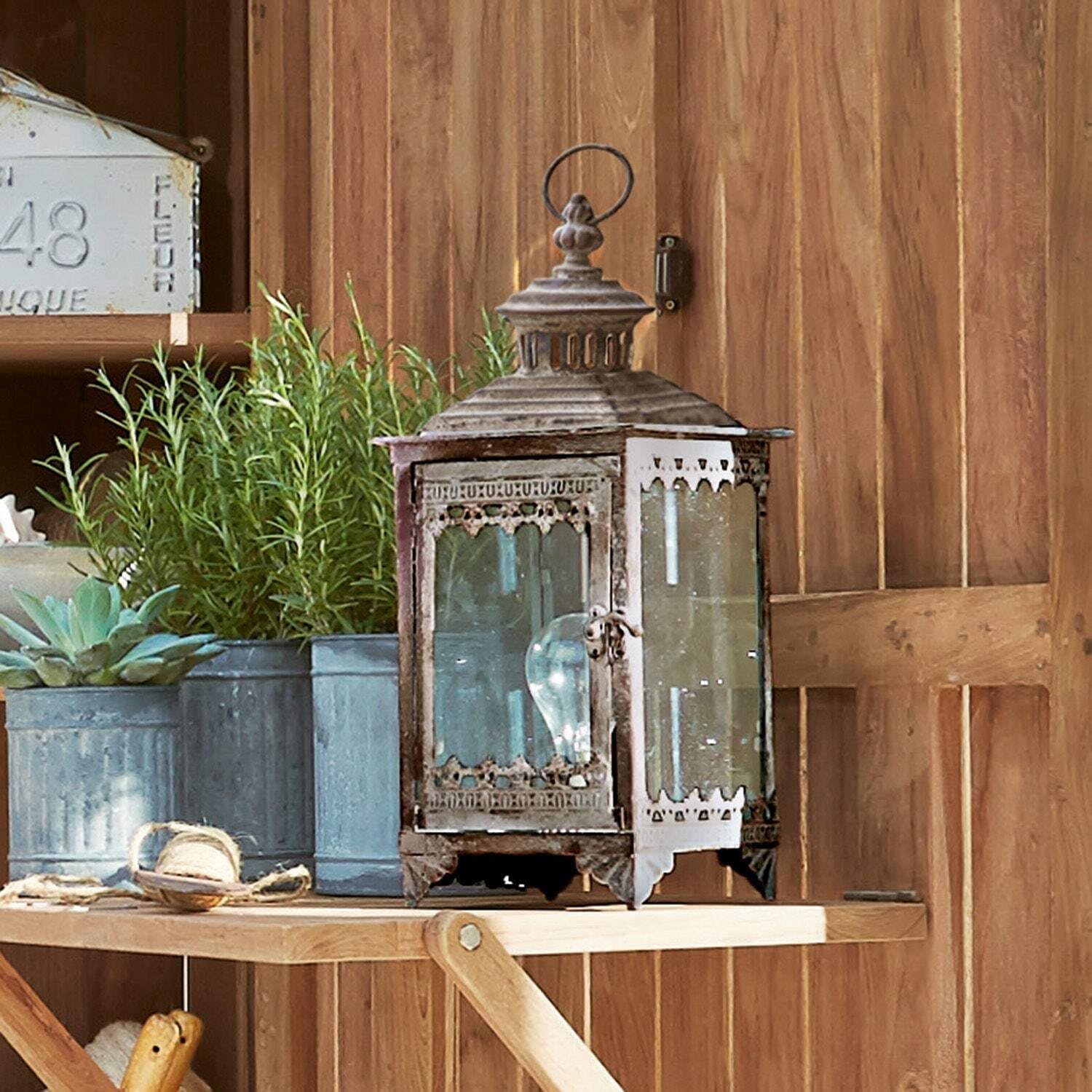 Lanterna Tiflet In Ferro Antico - Stile Orientale, Per Interni Ed Esterni, Con Vetro Protettivo - Foto 2