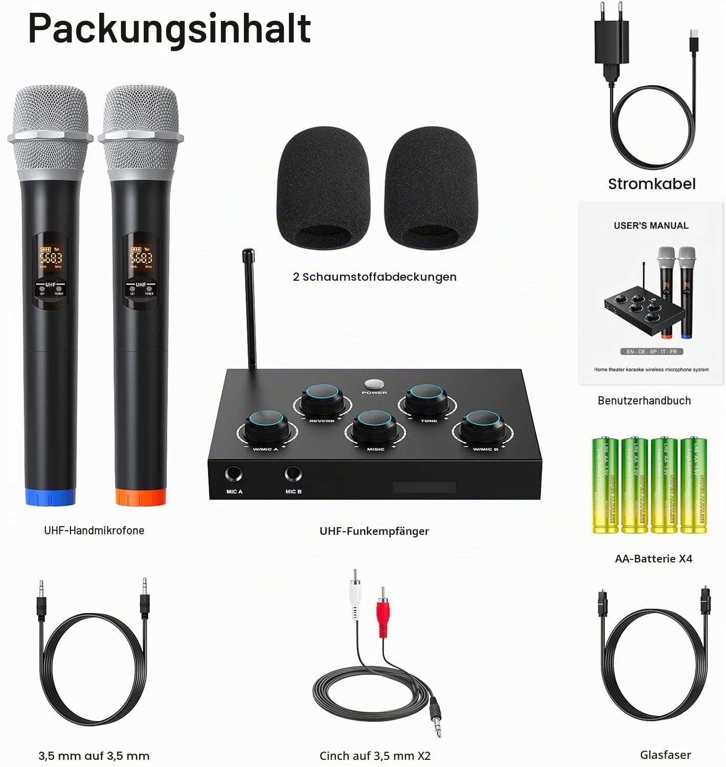 DIGITNOW! Kabelloses Karaoke-Mikrofon, Bluetooth, kabelloses UHF-Mikrofonsystem, doppelt, professionell, für Karaoke, TV, Party, DJ, Kirche, Hochzeit, Meeting, mit HDMI Arc, Aux, Optisch