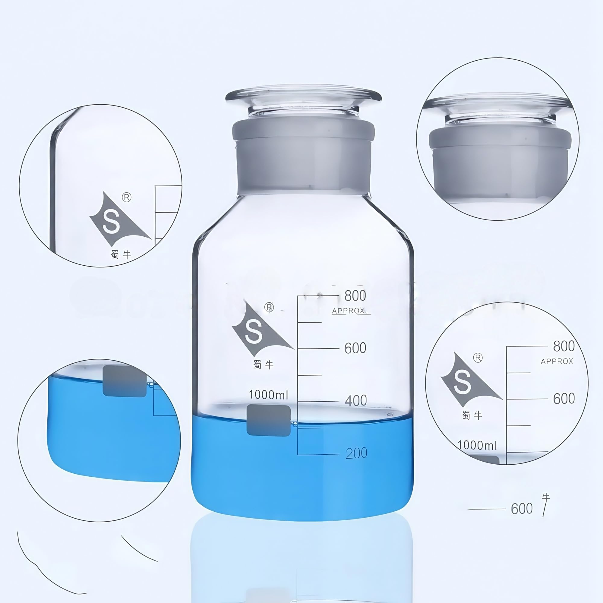 Brązowa/przezroczysta butelka na odczynniki ze szkła zwykłego z szeroką szyjką i korkiem szlifowanym, fiolki na próbki laboratoryjne (500 ml, brązowa)(250mL 2pcs)