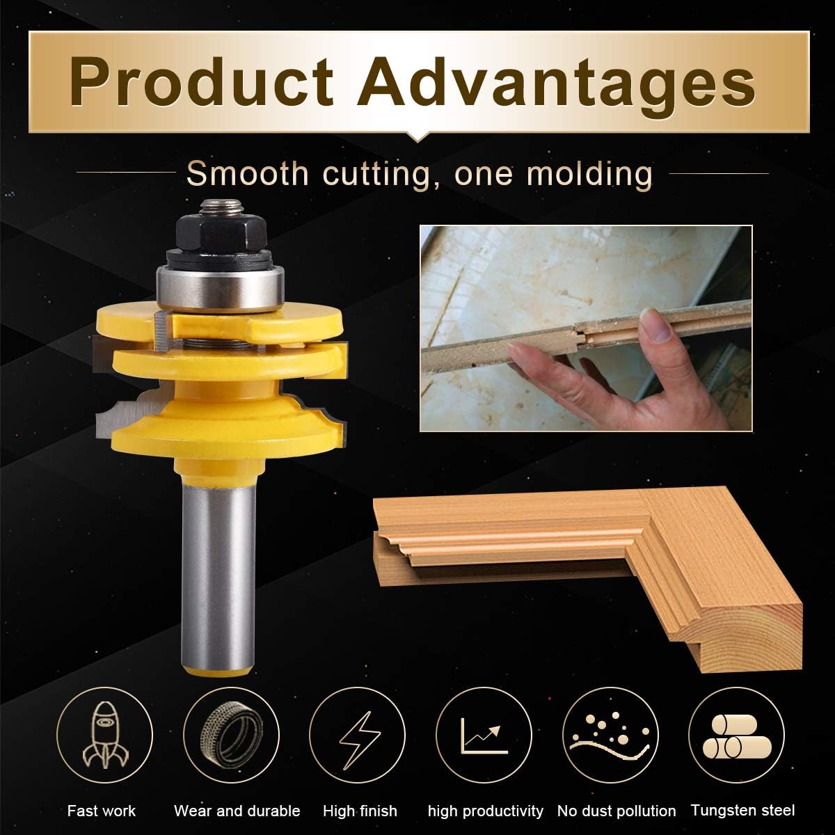 KATUR Reversible Router Bit, Glass Door and Window Rail and Stile Reversible Router Bit, 1/2 Inch Shank for Door Window Cabinet Rail and Stile (1/2" Shank 1-3/4" Width)