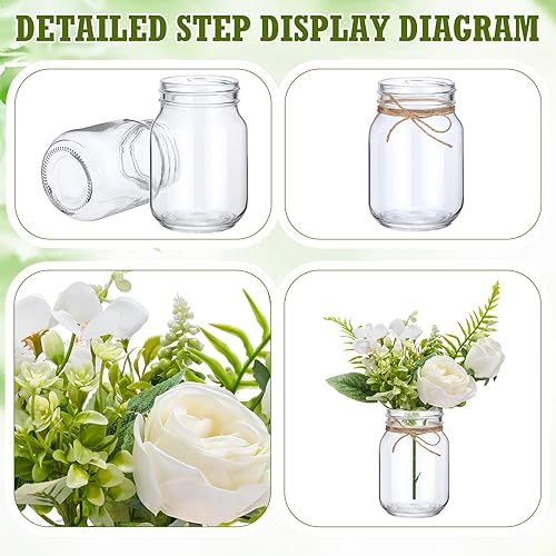 Miniatura 3 de XunYee 10 Juego de Centro de Mesa con Tarro de Albañil con Flores, Jarrón de Flores para Centro de Mesa, Vasos Decorativos para Fiesta de