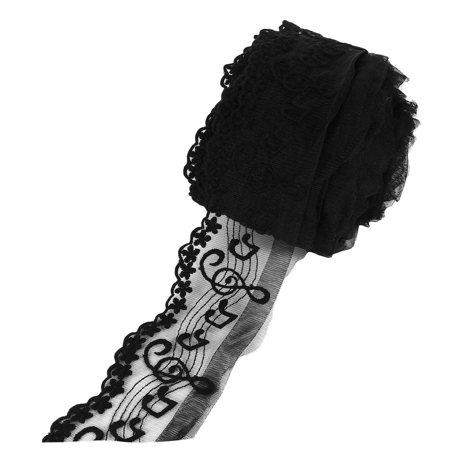 Tissu dentelle noire brodée musique pour accessoires et décoration artisanale poétique