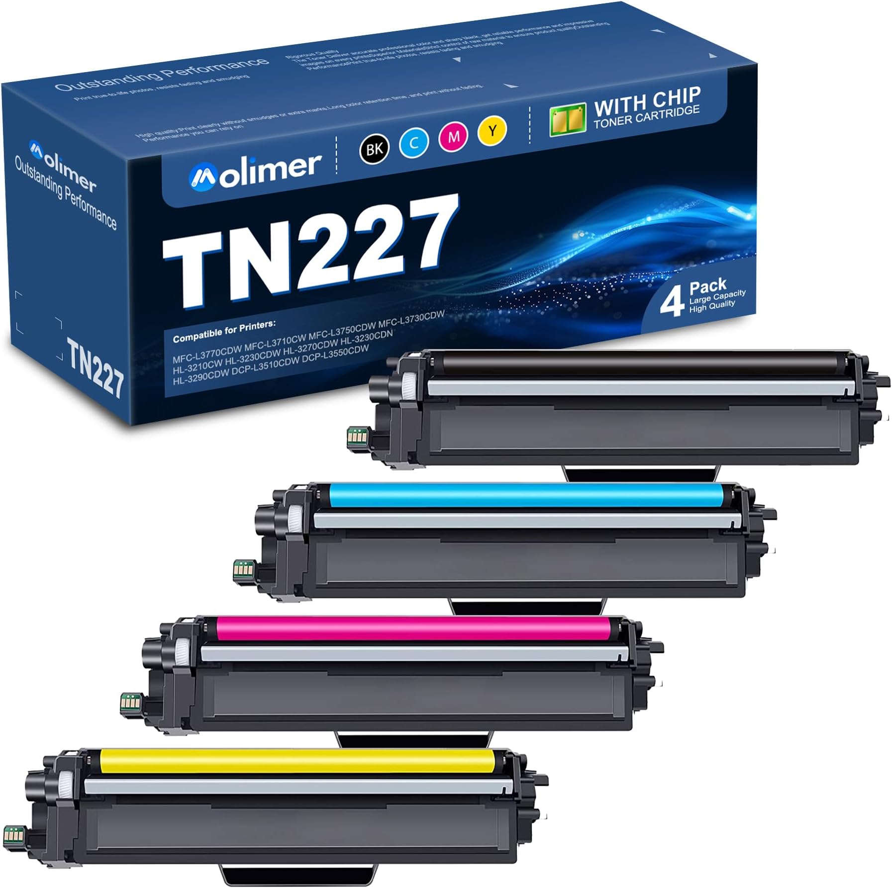 TN227 TN227 High Yield Toner Cartridge 4 Pack TN227 TN227 Black Cyan Magenta