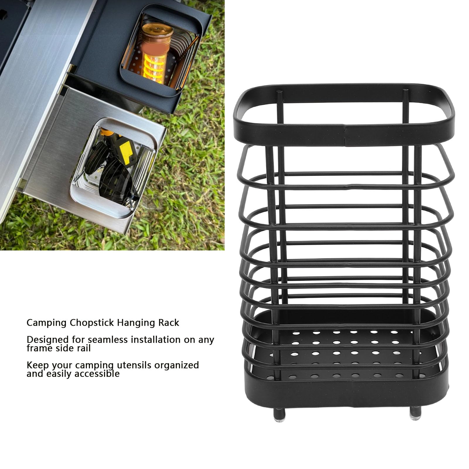 Tissting Kitchen Utensil Drying Rack, Cutlery Basket Stainless Steel Chopsticks Spoon Fork Knife Drainer Basket Utensil Caddy for Kitchen Counter (Black)