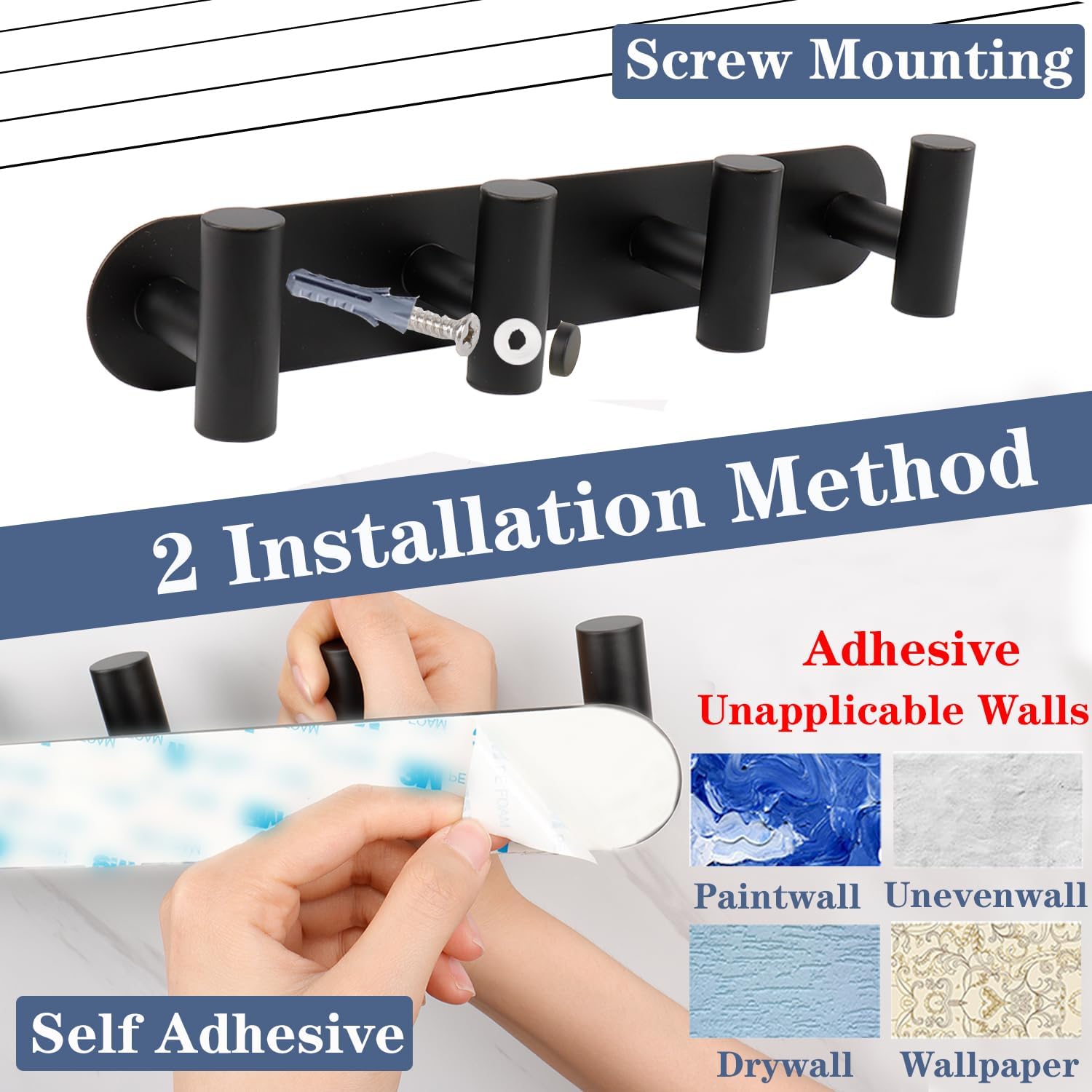 Coat Hook Rack, Wall Mounted Coat Rack with 5 Hooks, Heavy Duty Towel Hook Rack Wall Hooks for Hanging Coat Jacket, Stainless Steel Coat Hanger for Bathroom Entryway Mudroom(Brushed Nickel) - Image 8