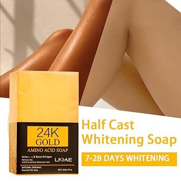 LKIAE 24K Gold Amino Acid Whitening Soap, Reduce Dark Spots, Acne, Deep Clean Skin With Shea Butter, Olive Oil, For Face, Body, 200g (Pack of 3)