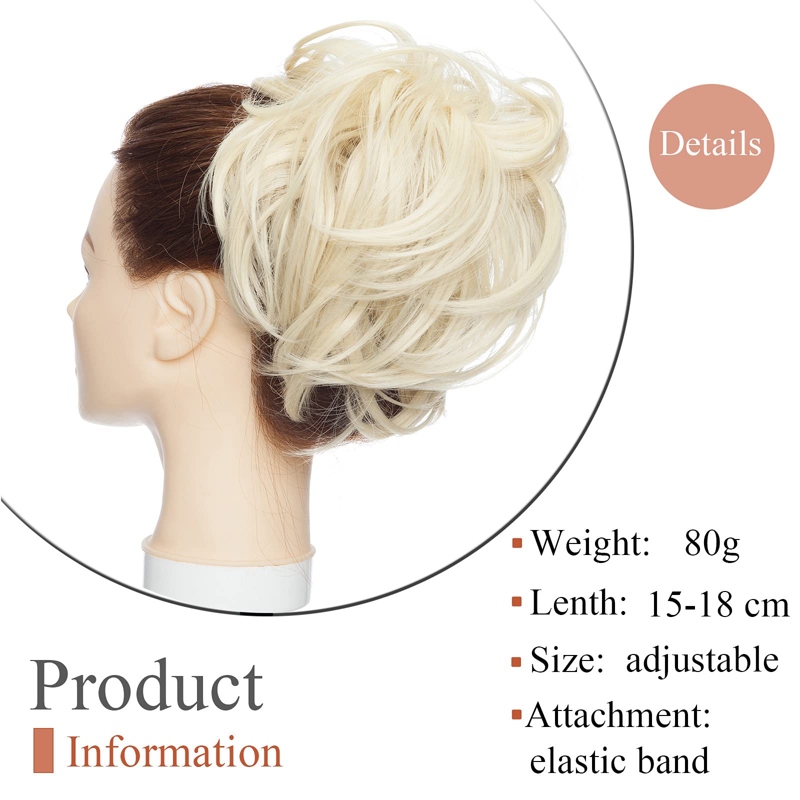 SEGO Updo dopinki do włosów, do wysoko upiętych fryzur, treska, gumka do włosów, kok, duża objętość [rozmiar 80 g], naturalny niestaranny styl, 613C, tleniony blond