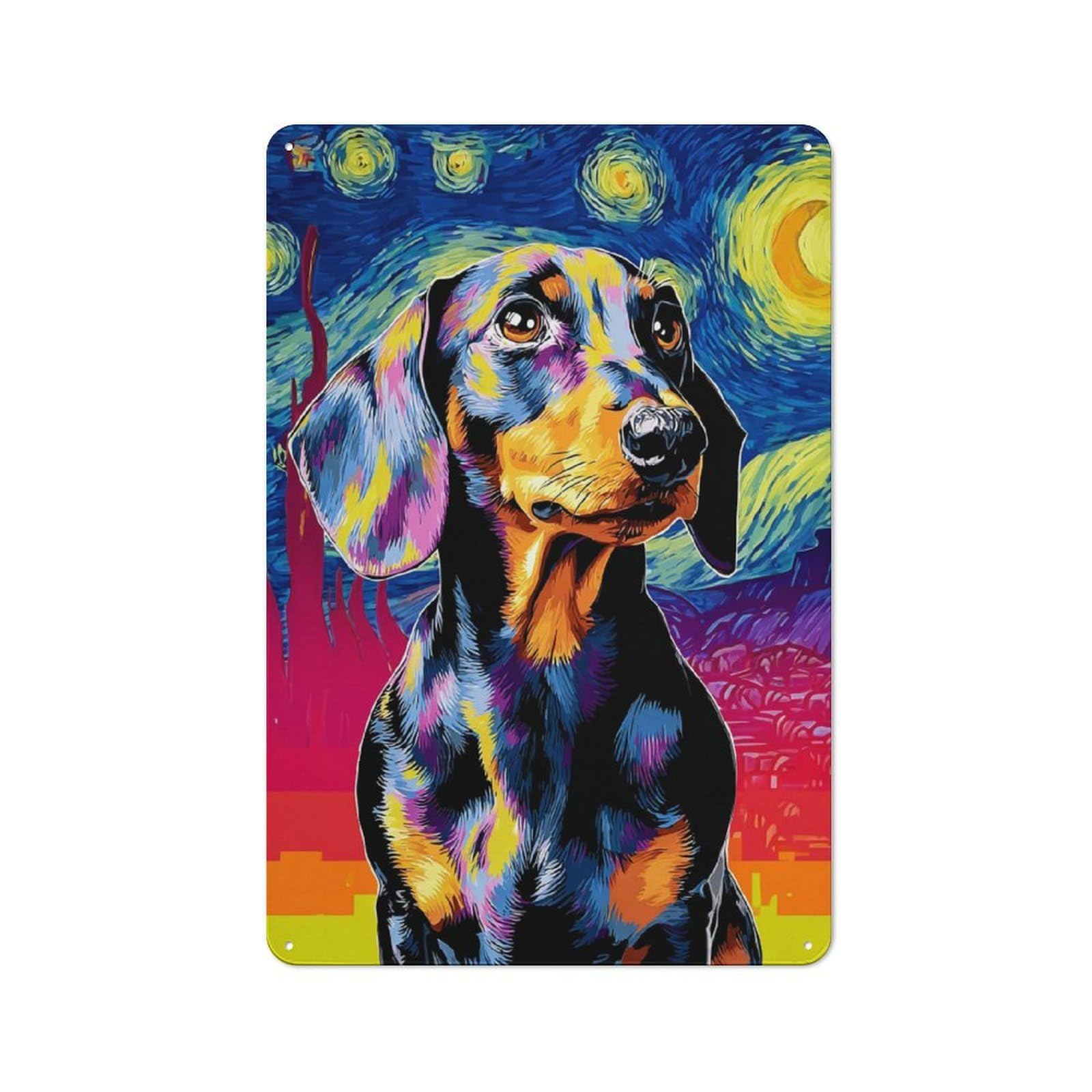 Junmoney Starry Night Dachshund Vibrant Artwork Retro Metal Sign 30X20cm Featuring For Workshop Wall, For Kitchen, Dining Room And Home Bar Wall Decor