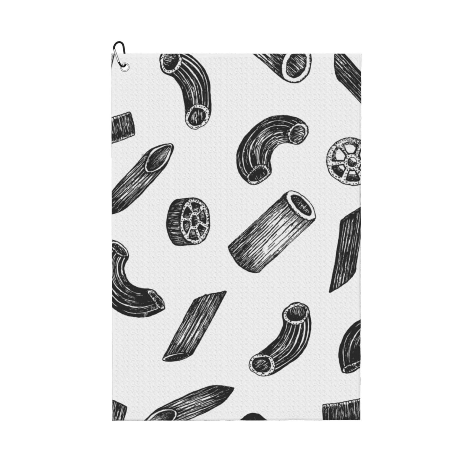Hnnkloy Hand Drawn Pasta, 16x24 in Portable Waffle Golf Towels with Carabiner Clip for Golf Bag
