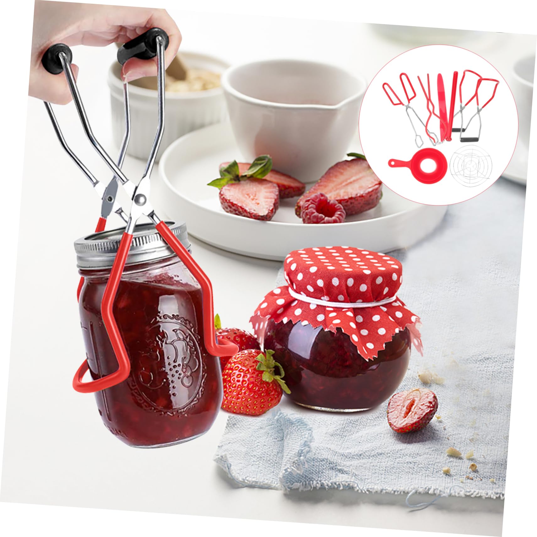 OUNONA Set Ustensiles Cuisine Professionnelle pour Mise en Conserve Pinces à Bocaux, Support à Couvercles, Acier Inoxydable et Silicone, pour Fabrication de Confiture