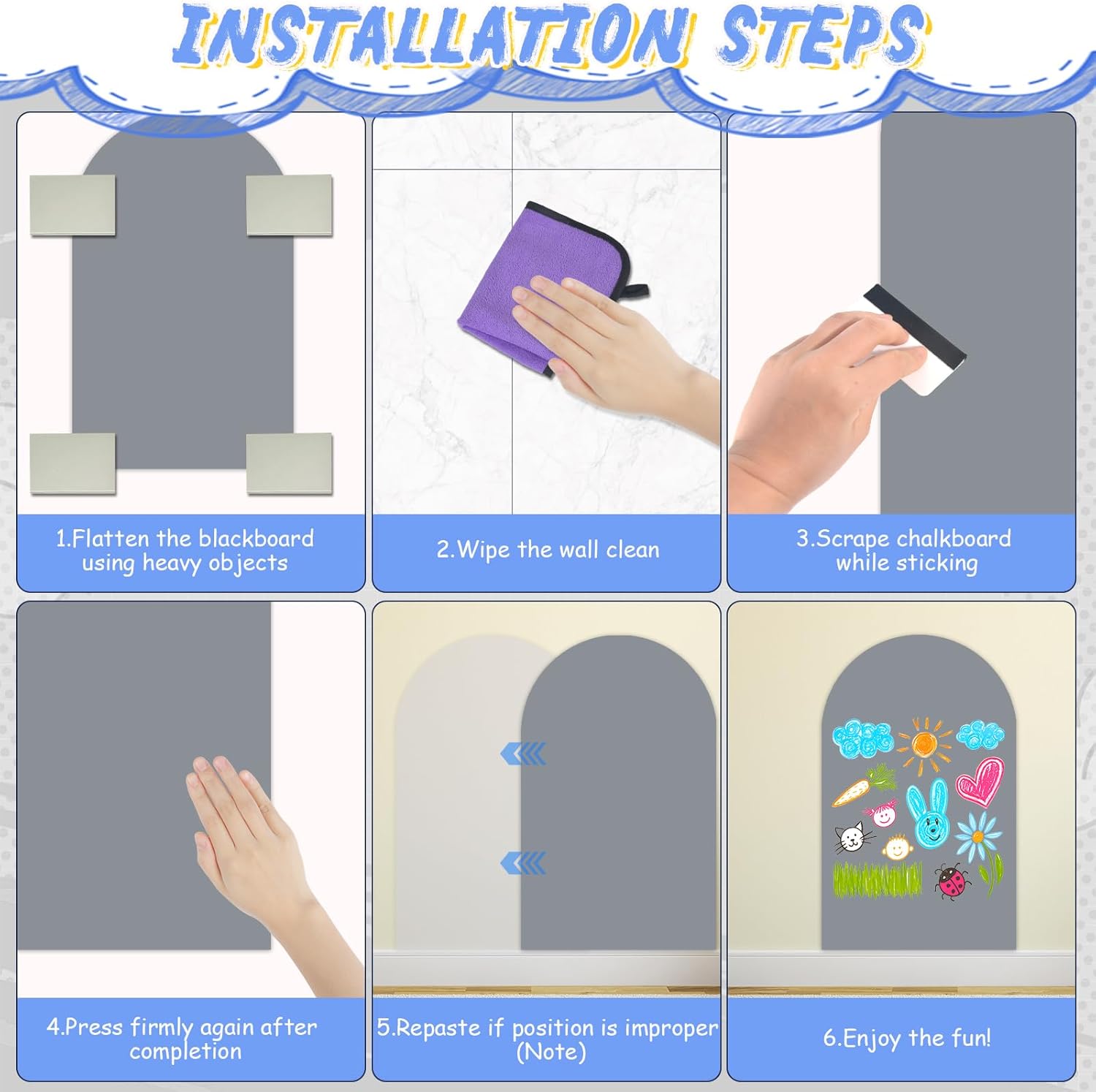 Removable Magnetic Chalkboard 24"x40" Wall Decal, Reusable Chalk Board with Damage-Free Adhesive, Strong Magnet, Wet-Erase & Easy to Install, Perfect for Playroom, Classroom Grey