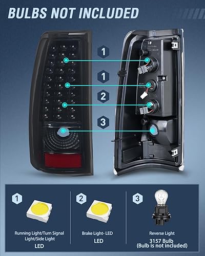Vista 35 de Nilight Conjunto de luz trasera para Chevy Silverado 1500 1500HD 2500 2500 2500HD 3500 2007 Chevrolet Classic OE estilo pasajero lámpara trasera